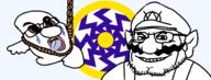 ack blue_eyes blue_tongue chin clothes crying glasses hanging hat looking_at_you mario mustache red_eyes rope sonnenrad stubble variant:mariojak variant:wahjak wario // 1488x563 // 104.1KB