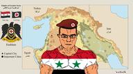 arab beret brown_eyes brown_hair buff chud clothes country eagle ear egypt flag flag:syria glasses hat iran irredentism lips map red_hurricane saudi_arabia serious subvariant:chudjak_front subvariant:muscular_chud syria syrian_nationalist_party turkiye variant:chudjak vein // 2386x1338 // 2.2MB