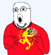 animal arm county flag flag:norway flag:sweden flag:troms glasses griffin hair hand norway open_mouth soyjak stubble transparent_background troms variant:norwegian // 723x770 // 82.5KB