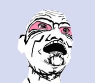 3d animated bloodshot_eyes blue_background ear glasses moving open_mouth shaking soyjak stubble variant:soyak // 480x418 // 117.8KB