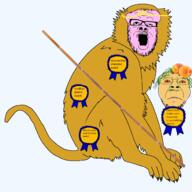 animal award bo_staff crown food foodjak frown fruit full_body fur glasses green_eyebrows green_hair green_mustache hair langur monkey mustache open_mouth orange_eyes orange_skin peach series:animaljaks soyjak stubble sun_wukong tail variant:a24_slowburn_soyjak variant:bernd // 1600x1600 // 1.2MB