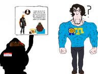 Astrofene_(namefag) Warrior-Z(user) black_skin brown_hair cleveland_brown_jr crimean_tatar flag:crimean_tatar full_body pointing_up question_mark subvariant:euromutt subvariant:muscular_chud variant:chudjak variant:markiplier_soyjak variant:meximutt white_skin // 1200x900 // 364.0KB