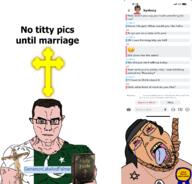 2soyjaks ack anti_soytan arm avengers award beanie bloodshot_eyes blue_eyes breasts brown_skin buff catholicism closed_mouth clothes crescent crescent_and_star cross female flag flag:pakistan food gemersonlakeandpalmer_(user) glasses hair hanging inri jesus judaism merge mossad namefags necklace open_mouth pakistan rope smile snapchat soyjak star_(symbol) stubble subvariant:chudjak_front subvariant:muscular_chud teeth text tongue total_sloptran_death variant:bernd variant:chudjak variant:soytan vein white_skin yellow_teeth // 2081x1996 // 661.7KB