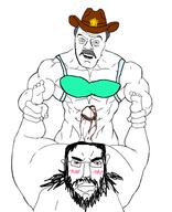 2soyjaks anal_penetration beard blood blush bra buff chitwood closed_mouth clothes cowboy_hat crossdressing ear gay glasses grey_hair hair hat long_hair meta:pornographic_content mustache nsfw open_mouth poop richard_golden sex sheriff soyjak subvariant:chudjak_front variant:chudjak variant:feraljak // 788x969 // 175.6KB
