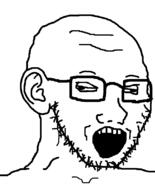 cross_eyed ear eyelids glasses open_mouth soyjak stubble variant:soyak // 644x800 // 13.6KB