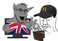 anglo blood bloodshot_eyes chud ear england eternal_anglo flag frown glasses grey_skin its_over mcdonalds mclovin meta:leaky sad smile soyjak stubble teeth text variant:chudjak // 1045x748 // 384.1KB
