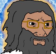 beard brown_skin closed_mouth clothes cloud concerned glasses god grey_hair heaven mustache soyjak variant:soyak // 600x578 // 90.9KB