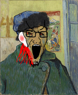 bleed blood bloodshot_eyes crying dark_skin glasses large_mouth no_ears nose painting teeth van_gogh variant:soyak // 988x1200 // 1.6MB