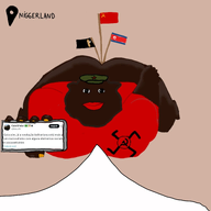 brown_skin closed_mouth communism fascism hammer_and_sickle holding_object mobile nazbol nigger niggerland north_korea phone red_lips soviet_union speech_bubble subvariant:branigger swastika twitter variant:brandon