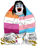belly belly_button big_hands bushy_eyebrows clothes dirty_nails disgusting dyke fat flag:lesbian_pride_flag flag:transgender_pride_flag gynaecomastia hairy hunchback lipstick looking_at_you makeup monstrosity monstrous no_background obese ogre open_mouth thick_eyebrows tranny transbian transparent_background troon variant:alicia white_skin wrinkles // 1544x1840 // 474.0KB