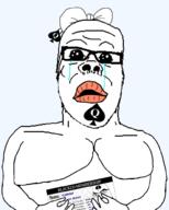 baby bbc big_lips bowtie card crying deformed earring full_body glasses hand open_mouth queen_of_spades stubble subvariant:jacobson variant:a24_slowburn_soyjak variant:cobson // 800x1000 // 138.7KB