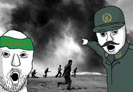 2soyjaks arm cap clothes hand hat headband hezbollah islam mustache open_mouth pointing shia soyjak stubble variant:two_pointing_soyjaks // 1000x694 // 580.4KB