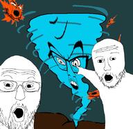 angry arm blue_skin glasses hand leaf multiple_soyjaks open_mouth pointing red_skin soyjak stubble tornado variant:feraljak variant:gapejak variant:two_pointing_soyjaks // 600x584 // 81.1KB