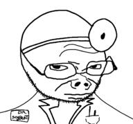 closed_mouth clothes doctor glasses head_mirror soyjak stubble variant:upsidedownjak // 630x587 // 79.1KB