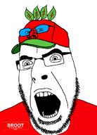 IT2GB angry broot broot_2026 brootal brootism brootist campaign cap clothes glasses hat leaf logo open_mouth red_shirt red_skin series:administ_soyjaks stubble variant:cobson variant:impish_soyak_ears // 721x1000 // 35.7KB