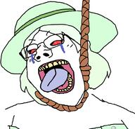 ack bloodshot_eyes clothes crying crystal_cafe green_hair hair open_mouth rope subvariant:gapejak_female tongue variant:gapejak yellow_teeth // 977x938 // 247.9KB