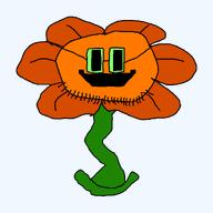 flower flowey froot froot_(user) glasses green_glasses green_skin open_mouth orange_skin petals plant stem stubble undertale variant:floweyjak // 1000x1000 // 14.2KB