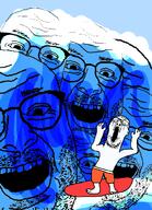 2soyjaks beach blue_skin closed_eyes crying full_body glasses meta:tagme open_mouth screaming smile surfing variant:its_out_get_in_here variant:reaction_soyjak wave // 485x672 // 173.6KB