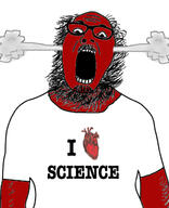 angry arm beard clothes fume glasses i_love looking_down mustache nipple open_mouth red_skin science smoke soyjak tshirt variant:ignatius // 526x649 // 167.9KB