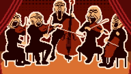 5soyjaks animated cello classical_music clothes drawn_background full_body glasses holding_object multiple_soyjaks music open_mouth pixel_art stubble variant:cobson variant:gapejak variant:markiplier_soyjak variant:soyak variant:tony_soprano_soyjak video violin // 1920x1080, 74.9s // 3.5MB