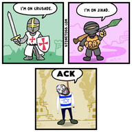 abrahamic ack army balaclava blade christianity city clothes comic crusade crusader crying dead edit explosive hamas hanging hat islam israel jihad judaism kippah long_nose muslims rpg shoe solider speech_bubble stonetoss sword talking toss variant:bernd war weapon // 1170x1170 // 130.4KB