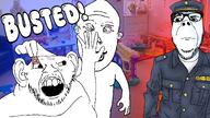 arm closed_mouth clothes coaltent_cop content_cop cop ear fight fighting glasses hand hat officer_cap open_mouth police police_hat police_uniform raised_eyebrow slap stubble subvariant:jared text variant:dubbbzjak variant:feraljak variant:vlodson youtube_thumbnail // 2560x1440 // 1.8MB