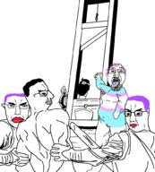 5soyjaks angry arm balaclava blood chud clenched_teeth closed_mouth execution executioner fat glasses guillotine hair hand imminent_death mustache neovagina open_mouth purple_hair redraw soyjak stubble subvariant:chudjak_front tongue tranny variant:bernd variant:chudjak variant:gapejak yellow_teeth // 917x1016 // 25.9KB