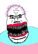 flag flag:transgender_pride_flag glasses hair open_mouth soy soyjak stubble tranny troon variant:nightmarejak // 379x542 // 26.8KB