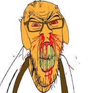 angry blood bloodshot_eyes clenched_teeth clothes cracked_teeth dog ear glasses janny nosebleed soyjak stubble subvariant:feralrage suspenders variant:feraljak vein yellow_skin yellow_teeth // 894x919 // 411.8KB