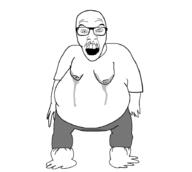 angry arm clothes fat foot full_body glasses hand obese open_mouth thick_eyebrows tshirt variant:feraljak // 900x804 // 94.2KB