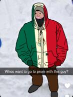 closed_mouth clothes flag:mexico full_body glove hoodie irl irl_background jacket looking_to_the_left mexico prom shoe snapchat snow text traced variant:meximutt yellow_sclera // 828x1089 // 517.2KB