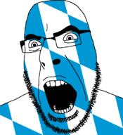 angry bavaria flag flag:bavaria full_head germany glasses hair looking_to_the_right open_mouth soyjak stubble teeth variant:cobson // 721x789 // 39.0KB
