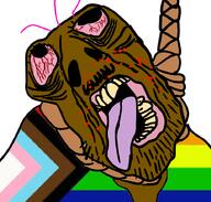 ack black_skin distorted faggot flag:progress_pride_flag hanging monkeypox open_mouth pink_hair stubble subvariant:brunetto // 728x694 // 272.1KB