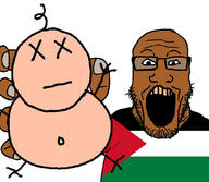 arm baby brown_skin clothes flag:palestine glasses hand holding_object open_mouth palestine palestinian soyjak stubble variant:markiplier_soyjak // 1024x893 // 352.1KB
