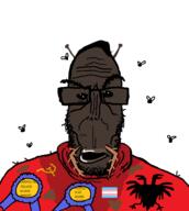 poltard albania antenna award black_eyes black_skin brown_skin bug cockroach communism eagle eyebrows eyes flag flag:albania flag:transgender_pride_flag flies fly glasses hair hammer_and_sickle head mandible mutt poop red_shirt roach scat stubble subvariant:euromutt tranny transgender_flag trend:slopjak variant:markiplier_soyjak white_background // 883x988 // 43.0KB