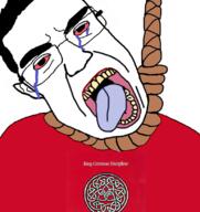 ack album_cover bloodshot_eyes clothes crying discipline_(king_crimson_album) glasses hair hanging king_crimson music open_mouth prog_rock rope soyjak subvariant:patrick suicide teeth tongue variant:chudjak yellow_teeth // 768x815 // 439.3KB