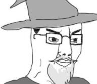 angry beard closed_mouth clothes glasses grey_hair hair hat robe soyjak variant:chudjak wizard // 255x220 // 6.2KB