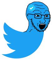 animal bird blue blue_checkmark full_body glasses open_mouth soyjak stubble twitter twitter_checkmark variant:soyak wing // 566x646 // 30.3KB