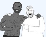 arm beard buff clothes ear gigachad grin hair hand happy mustache neckbeard open_mouth pointing shaved smile soyjak stubble transparent variant:unknown vein // 1600x1316 // 8.1MB