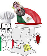 blood bloodshot_eyes buff countrywar crying fat flag flag:mexico gassy glasses gore instructions italian_flag italy made_in_italy meat_grinder mexico meximutt obese open_mouth satoko_houjou(namefag) speech_bubble stubble subvariant:blobson subvariant:hornyson subvariant:muscular_chud text variant:chudjak variant:cobson yellow_teeth // 2586x3069 // 2.2MB