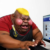 ai_but_not_completely_ai_doe award big_lips big_nose black_skin blond blush character:hunky clothes computer ext=mp4 eyebrows fat hair keyboard monitor open_eyes realistic series:fusionjaks soybooru subvariant:branigger subvariant:fat_alicia subvariant:hunky_twink_sex_machine variant:alicia variant:brandon video white_background