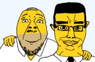 2soyjaks chud_troon_alliance closed_mouth ear frank_grimes friendship glasses hand homer_simpson looking_at_you mustache smile soyjak stubble subvariant:chudjak_front the_simpsons transparent_background variant:bernd variant:chudjak yellow_skin // 834x541 // 38.3KB