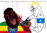 2soyjaks aryan black_lives_matter black_skin blood blue_eyes chainsaw ethiopia flag:ethiopia flag:somalia holding_chainsaw holding_object nigger_nationalism red_eyes somalia stinky subvariant:chainsaw_bernd swastika tattoo variant:bernd variant:chudjak wikipedia yellow_hair // 1238x872 // 394.9KB