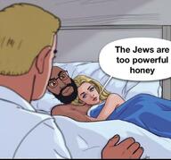 bald beard blacked brown_eyes brown_skin brown_supremacy comic cuck handsome meta:tagme speech_bubble subvariant:tetojak variant:feraljak white_cuck woman // 888x829 // 881.6KB