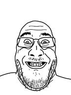 bald chin glasses monochrome nose op_is_a_retarded_lazy_faggot_for_not_tagging_his_own_shit open_mouth smile stubble traced variant:markiplier_soyjak // 600x800 // 16.6KB