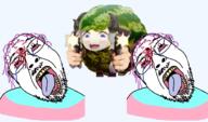 2soyjaks blood bloodshot_eyes bullet_hole crying dead flag glasses gun gunshot hair hololive mustache open_mouth pokemon purple_hair soyjak stubble text tongue tranny transparent tsunomaki_watame variant:bernd vtuber watamelon watermelon wooloo yellow_teeth // 1863x1094 // 629.2KB