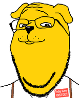 collared_shirt dog_ear glasses janny shirts stubble subvariant:gapedog subvariant:wholesome_soyjak suspenders variant:gapejak yellow_skin // 1000x1250 // 76.1KB