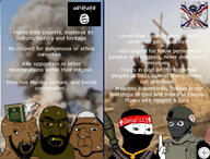 3soyjaks assyria assyrian assyrian_church_of_the_east beard bible_verse brown_skin christian_cross christian_identity christianity church cross crucifix explosion flag:assyria flag:isis flag:islamic_state flies glasses goat headband irl_background isis islam islamic_state military mouth_open muslims necklace nineveh nineveh_plains_protection_units patch quran shahada stubble subvariant:tetojak uniform variant:feraljak variant:ishish_soyak_ears variant:soyak variant:wojak // 604x458 // 109.7KB