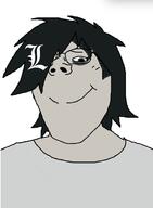 anime blackletter dark_hair death_note eye_circles l lawliet_(death_note) letter pale_skin ryuzaki subvariant:terryjak // 540x735 // 75.3KB