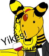 ampharos ear glasses open_mouth pokemon soyjak stubble text v_(4chan) variant:a24_slowburn_soyjak yellow_skin yikes // 454x520 // 124.0KB